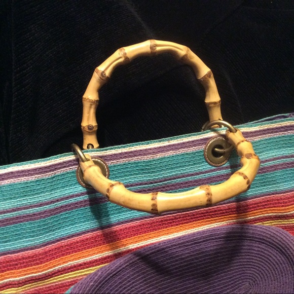 Colorful stripe knit look handled tote purse - Picture 3 of 4